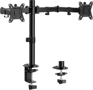 ErGear dual monitor arm clamped to a desk holding two 32-inch monitors
