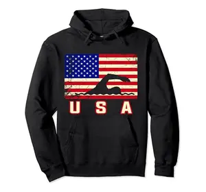 American flag swimming-themed pullover hoodie