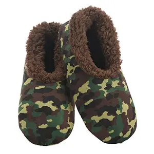 Snoozies camo green winter slippers with sherpa fleece lining and non-skid sole