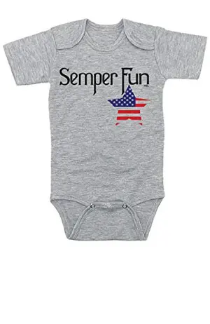 TeeNow Semper Fun military inspired baby bodysuit in grey
