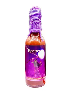 Wicked Reaper Reserve Purple Edition hot sauce bottle with purple wax seal