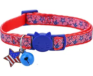 A BoomBone patriotic cat collar with an American flag charm and bell