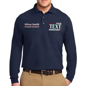 Long sleeve custom embroidered polo shirt in navy