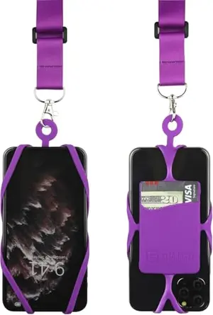 Gear Beast phone lanyard with purple satin adjustable strap and clear silicone holder
