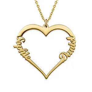 Personalized contour heart pendant necklace with two names in 18K gold plating