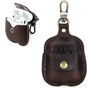 TGEng personalized genuine leather AirPods case with keychain clip and laser engraving