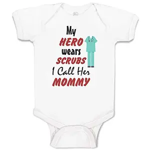 Cute Rascals baby bodysuit with 'My Hero Wears Scrubs' print