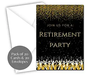 Elcer Black and Gold Retirement Invitations set of 20 with envelopes