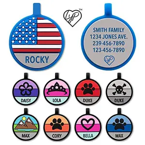 LYP silicone U.S. flag pet ID tag on a collar