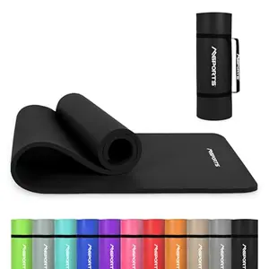 MSPORTS thick black yoga mat with strap, 0.6 inch cushioned NBR foam