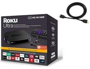 Roku Ultra streaming player with JBL headphones