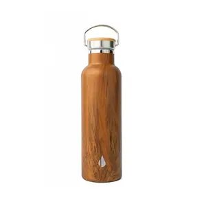 Elemental stainless steel bottle with teak wood bamboo lid