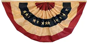 Founding Fathers Flags USA vintage pleated embroidered flag 3x1.5ft tea stained bunting for outdoor display