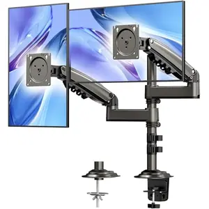 HUANUO dual monitor arm with tall pole and adjustable arms on a desk