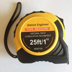Decimal inch tape measure showing black marks for hundredths and tenths of an inch