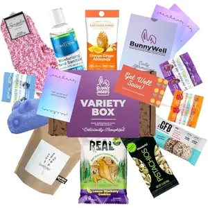 BUNNY JAMES Vegan Get Well Soon Care Package with snacks, socks, and a mug
