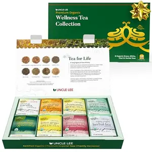 Uncle Lee's Organic Tea Variety Gift Set Wellness Collection with 8 teas, 48 tea bags, including Easy Night Herbal