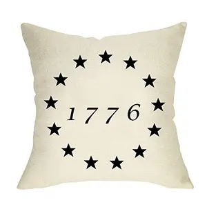 Softxpp America 1776 throw pillow cover on a farmhouse chair with red white blue decor