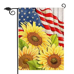 Hzppyz Sunflower Patriotic Garden Flag with stars and stripes