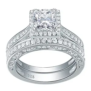 Newshe Jewellery princess cut cubic zirconia wedding ring set