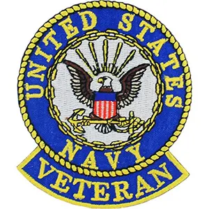 Round embroidered patch with USN veteran text and gold border