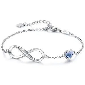 Adjustable sterling silver infinity heart birthstone charm bracelet