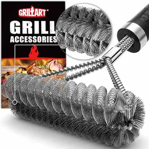 GRILLART wire and helix combination grill brush with silver handle