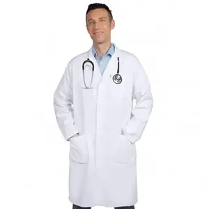 DR Uniforms unisex white cotton lab coat with chest pocket and pen slot