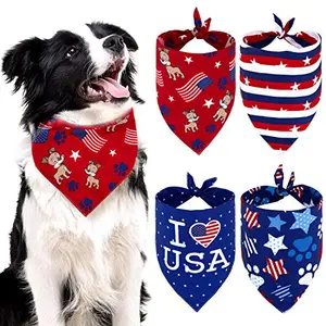 Whaline 4 pack American flag dog bandanas with 'I Love USA' print