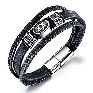 Titruebe multi-layer leather Star of David bracelet for bar mitzvah