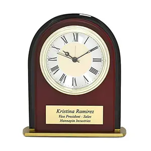 Elegant personalized mahogany desk clock with Roman numerals on a desk