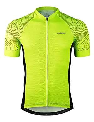 INBIKE men's cycling jersey green with full zip, reflective stripes, and three back pockets