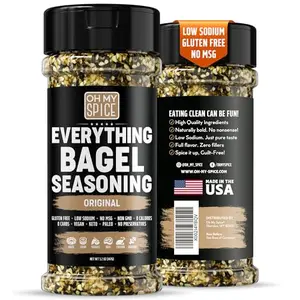 Oh My Spice Everything Bagel Seasoning jar with green label