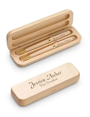 Maple wood ballpoint pen and mechanical pencil set with custom engraving