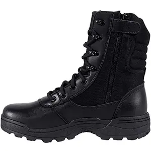 RIELD black tactical boots with side zipper and lace-up closure, featuring a rugged outsole