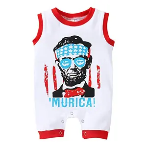 Baby boy in MODNTOGA 4th of July romper smiling
