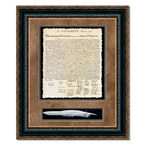 Framed Declaration of Independence replica with quill on archival paper, ready to hang