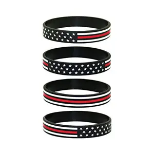 Pack of 4 silicone thin red line American flag bracelets by Great 1