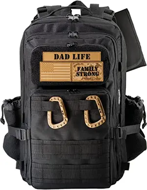 ActiveDoodie tactical black diaper bag with molle webbing and dad life patches