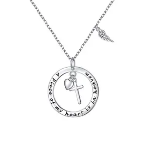 FLYOW sterling silver memorial necklace with angel wing and cross