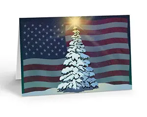 American Flag Christmas Card with Tree Design