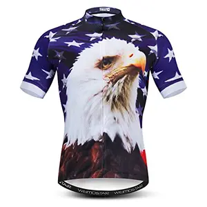 JPOJPO men's cycling jersey with American flag design, full zipper, and three back pockets