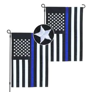 Two-pack of JUSHEN embroidered thin blue line American garden flags with double edge sewing