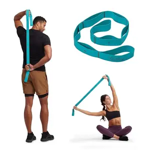 Gaiam restore teal resistance band stretching strap with loops