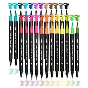 Piochoo Dual Brush Marker Pens 24 colors fine point and brush tip