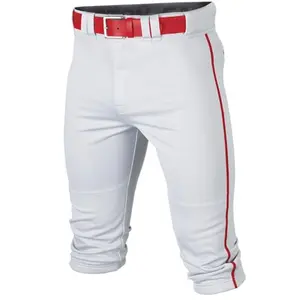 White baseball pants with red piping, knicker style, Easton elastic waistband, and double knee reinforcement