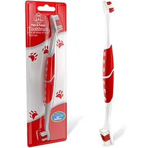 Pets & Pupps dual head dog toothbrush with red handle