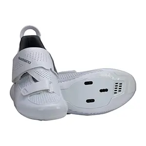 Shimano SH-TR501 triathlon shoe in white, showing the single strap and heel loop