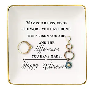 Ceramic retirement jewelry tray with gold trim by Topthink