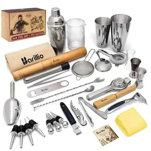Barillio Pro 33-piece bartender kit with diamond mixing glass and extensive stainless steel tools